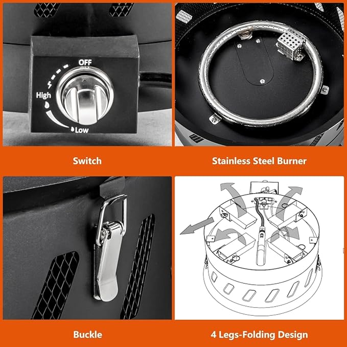 EcoNook 17.3 inch Portable Propane Fire Pits, Gas Fire Pit Bowl for Outside with Lid & Handle, Smokeless Gas Firebowl,Propane Firepit for Camping, Patio, Yard, Garden