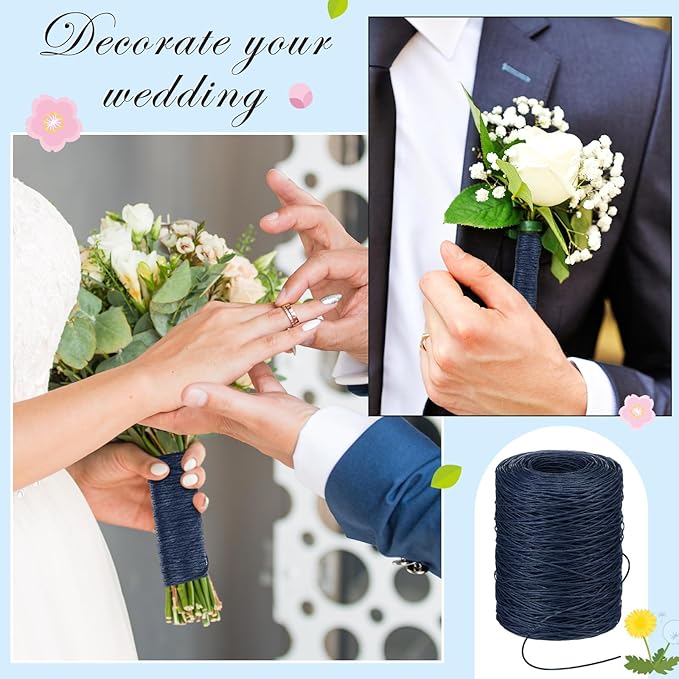Syhood 673 Feet Floral Vine Bind Wire Rustic Wrapping Wire for Flower Bouquets(Dark Blue)