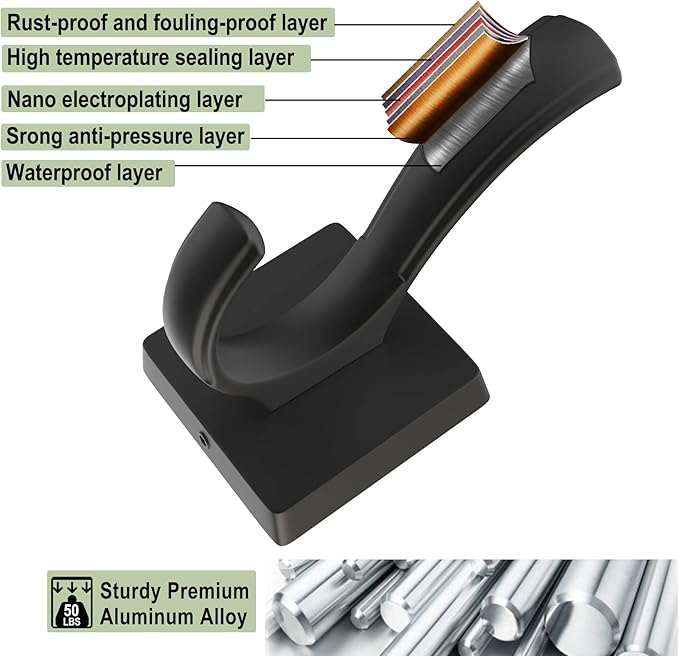 TOFIIGREM Black Towel Hooks, Coat Robe Hooks Bathroom Entryway Mudroom Pool Hooks for Wall Mount Hanging Towels Bathrobe Key Hat Backpack (2 Pack, Black)