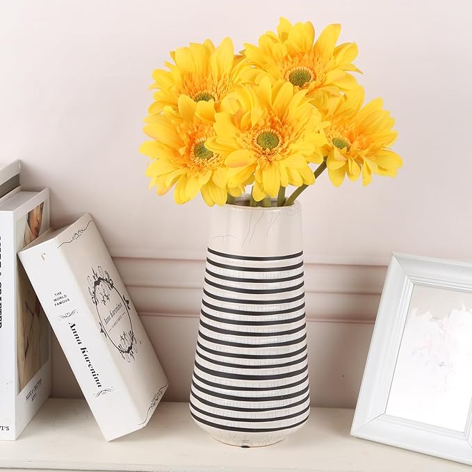 Yellow Gerbera Daisy Artificial Flowers – Real Touch Latex Silk Daisy Flowers 5PCS, 26.7" Long Stem Artificial Flowers for Summer Centerpieces, Home Decor Indoor, or Fake Wildflower Displays