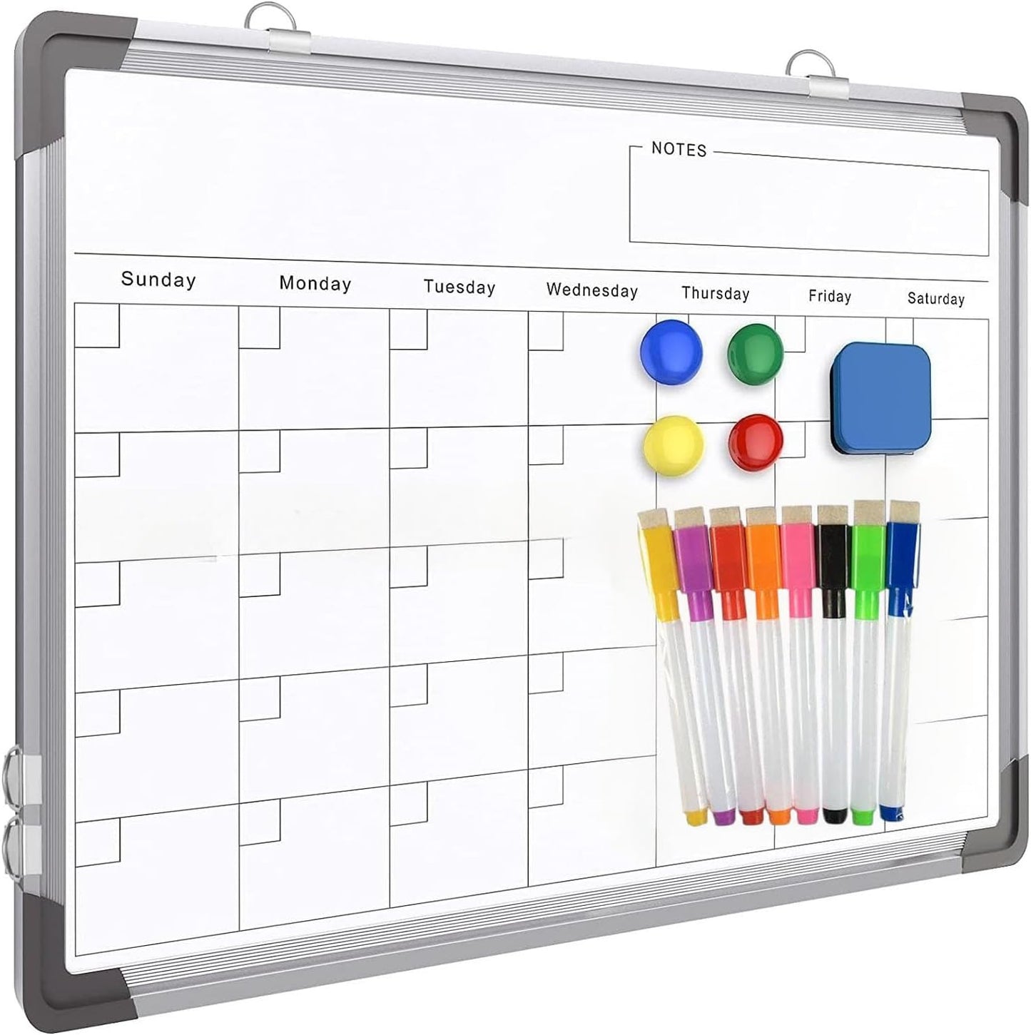 Skiennix Monthly Calendar Dry Erase Whiteboard - Magnetic Double-Sided Wall Board (16" x 12")