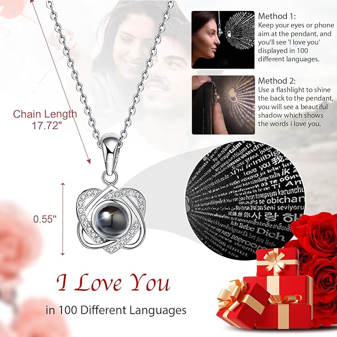 Preserved Real Rose with Heart Necklace , Eternal Flowers Gifts for Women, I Love You Gifts for Mom Wife Grandma Girlfriend, Christmas Valentines Mothers Day Anniversary Birthday Gifts Ideas (white)