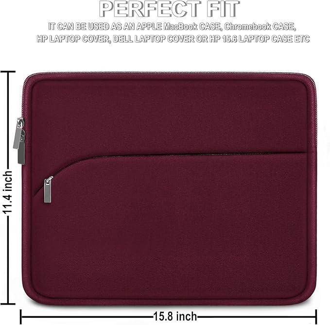 Laptop Sleeve 15.6 inch, Durable Portable Monitor Protective Cover with Front Pocket, Traveling Laptop Case Compatible for HP, Dell, Asus, Lenovo, Wine Red