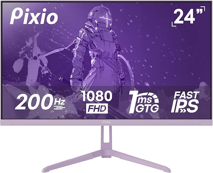Pixio PX248 Wave Purple 24 inch 200Hz Refresh Rate FHD 1080p Resolution Fast IPS Panel 1ms GTG Response Time Built-in Speakers Gaming Monitor with Adaptive Sync
