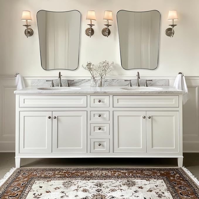 ANDY STAR Brushed Nickel Bathroom Mirror, 22x30 Silver Metal Framed Mirrors for Bathroom, Irregular Wall Mirror in Anti-Rust Stainless Steel Frame, Unique Shape Frame Ideal for Home Remodel