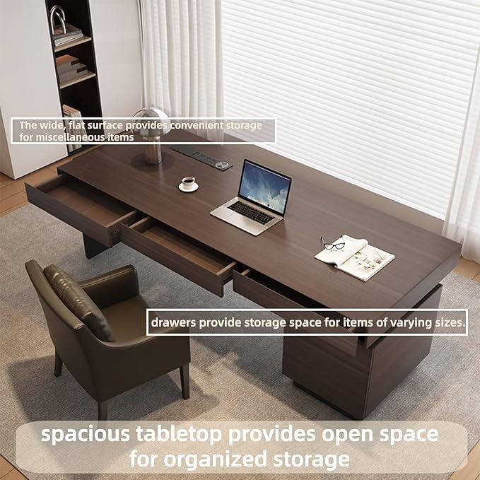 Modern Executive Desk with Drawers 70.86IN(Storage Base)(Wooden Texture) Home Office Desks Include Multi-Function Socket,Large Desktop