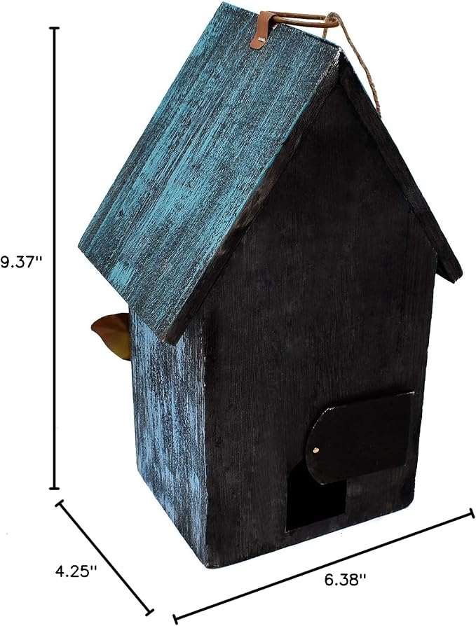 Rustic Decorative Bird House for Outside, Outdoor Hanging Wood Hand-Painted Bird House with Sunflower Decor, Wooden Hanging Garden Birdhouse Porch Yard Decor 9.37"X6.38"X4.25" (Red & Blue)