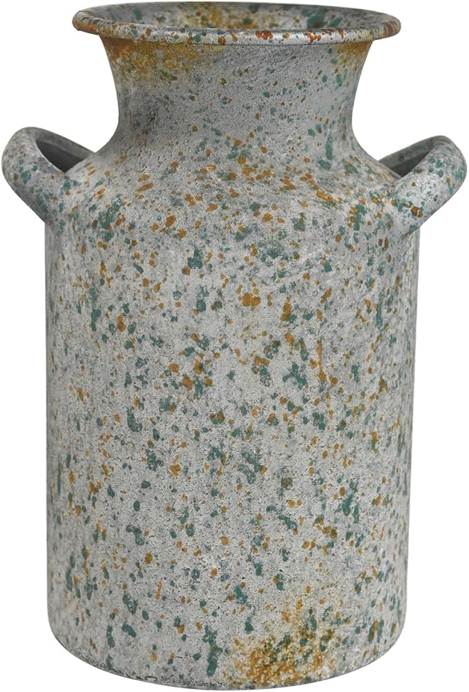 Rustic Vintage Metal Flower Vase for Decor Milk Jug Small Vases for Flowers Kitchen Decorations, Cylindrical,Perfect for Kitchen, Dining Room, Living Room,Housewarming Gift,Green