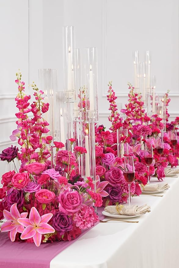 2pcs 19inch Hot Pink Free Standing Flowers Ball Bouquet Artificial Rose Arrangements Balls for Wedding Centerpieces Tables Chair Aisle Runner Flowers Decoration
