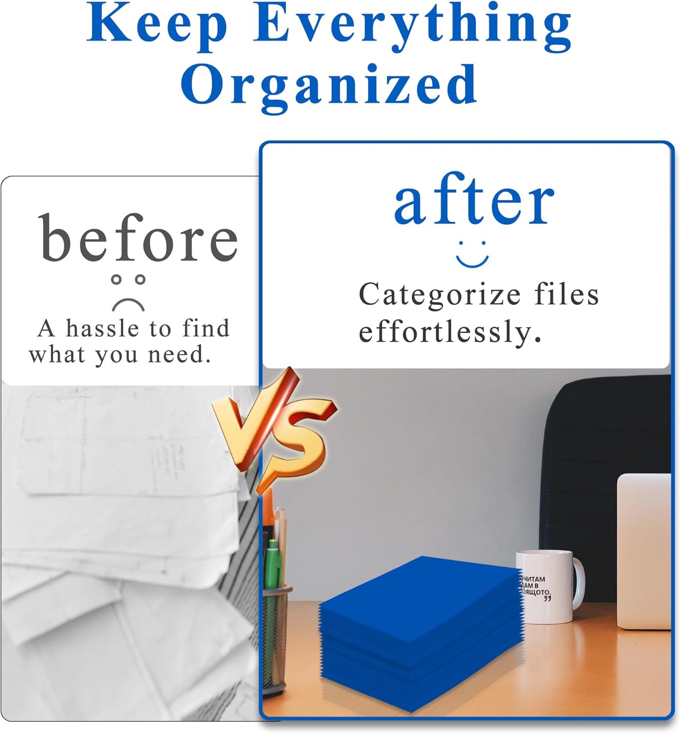 Zzrywuty File Folders - Blue Document Organizers with Pockets | 50-Pack Letter Size for School & Office