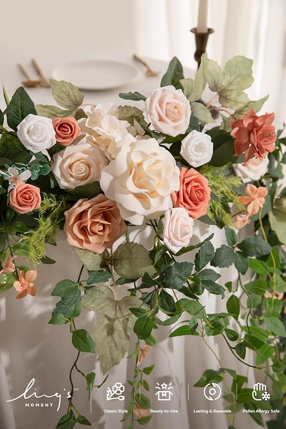 Ling's moment 9FT Spring Eucalyptus & Willow Leaf Flower Garland for Pink Wedding, Valentines Sweetheart Table Centerpieces Head Table Decor, Arch Backdrop Decorations for Wedding | Garden Blush
