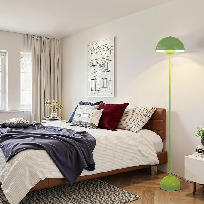 Coucrek Floor Lamp for Living Room, 66'' Tall Industrial Standing Lamp with Unique Reflecting Shade, Mid Century Modern Ambient Light for Bedroom Office Corner, Pastel Green