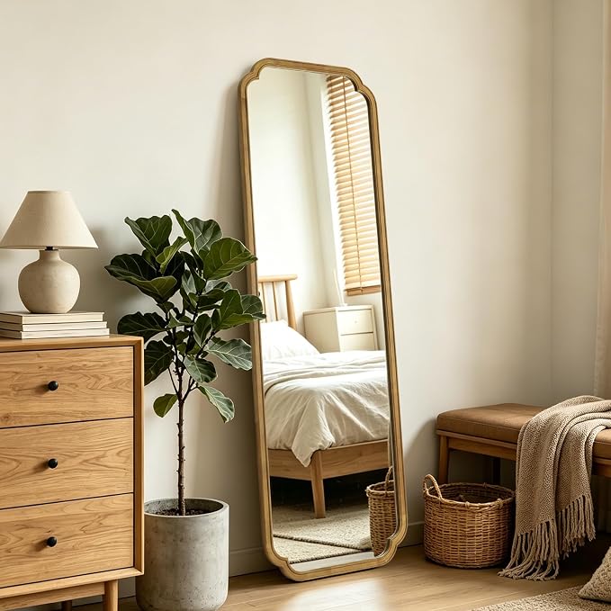 WallBeyond Full Length Mirror Wall Mounted 65"x22", Rustic Wooden Frame Floor Mirror, Large Full Body Mirror for Bedroom, Leaning or Hanging Against Wall, Natural