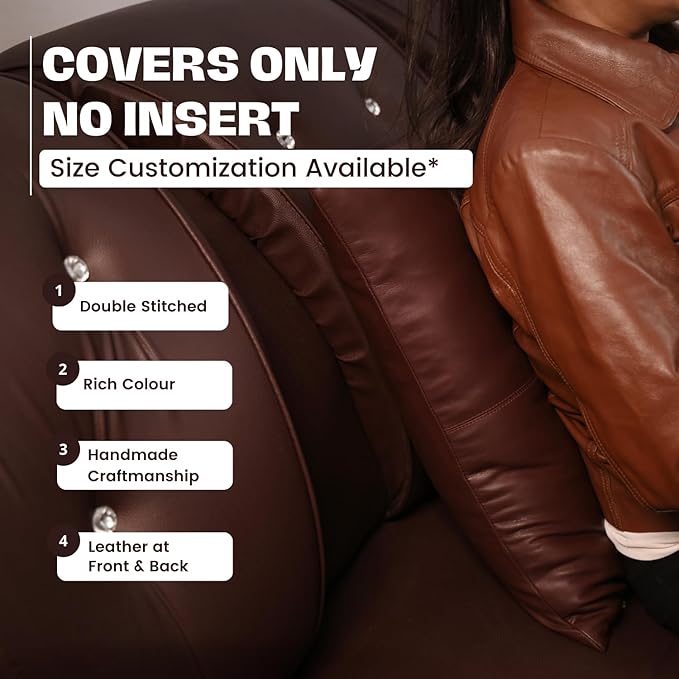 D DOLLY LAMB Lambskin Leather Pillow Cover - Sofa Cushion Case - Decorative Throw Covers for Living Room & Bedroom, 16x16 Inches - Dark Brown Plain Pack of 1