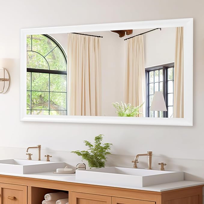 CULER White Wall Mirror for Bathroom,Rectangle Rustic Large 30 x 48 inch Hanging Vanity Mirrors for Living Room,Bedroom,Entryway