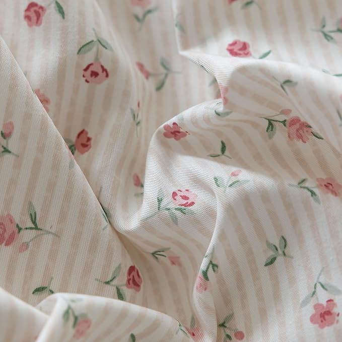 EAVD Fresh Garden Pink Floral Duvet Cover Twin Soft 100% Cotton Small Pink Floral Bedding Set for Girls with 2 Pillowcases Chic Shabby Botanical Duvet Cover with Zipper Closure