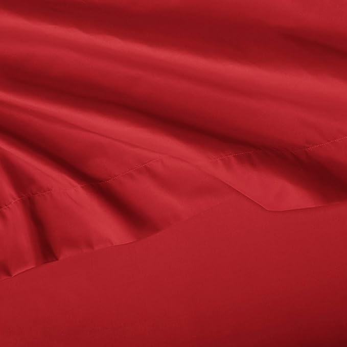 Amazon Basics Kid's Soft Easy-Wash Lightweight Microfiber 4-Piece Sheet Set, Full, Red, Solid