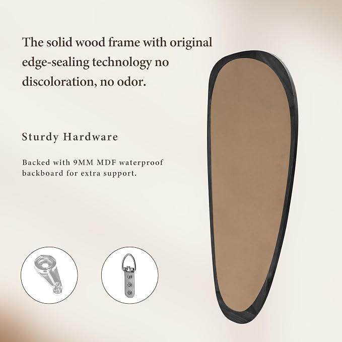48''x22'' Asymmetrical Mirror with Wood Frame Black, Small Irregular Wall Mirror Odd Shaped, Mid Century Modern Mirror Decor for Bedroom Living Room Entryway Hall
