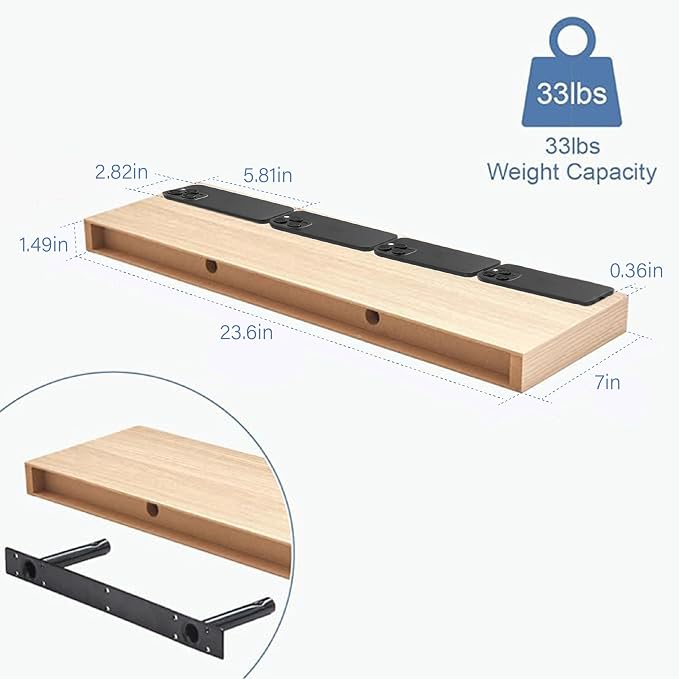 Floating Shelves for Wall, Bathroom Shelves Over Toilet, Wall Shelves & Book Shelf for Room, Hanging Shelf, Modern Wooden Mounted Floating Shelves, 24x7x1.5 in (Oak, Set of 3)