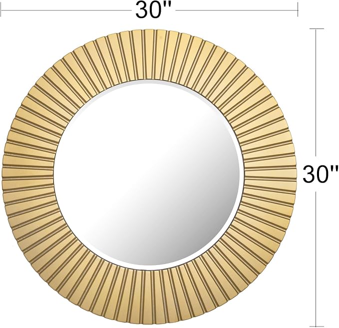 Chende Gold Mirror for Wall Decor, 30'' X 30'' Round Decorative Wall Mirror with Wood Frame, Elegant Accent Mirror for Living Room, Entryway, Bathroom