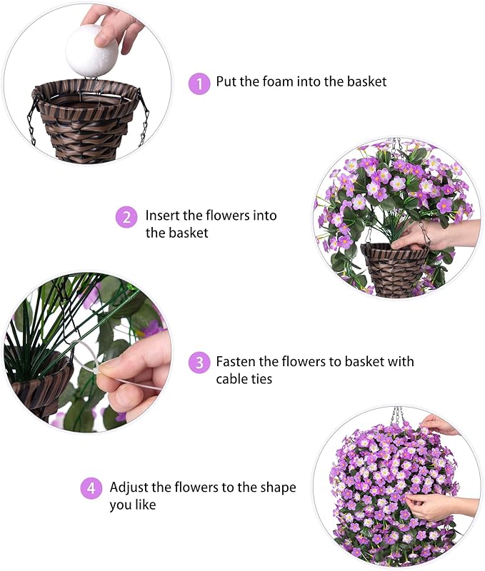 HyeFlora Artificial Fake Hanging Flowers with Basket for Outdoor Decoration,UV Resistant Faux Silk Daisy Flowers Light Fuchsia Orchid Vines in Planter Realistic Hanging Baskets for Home Porch Garden