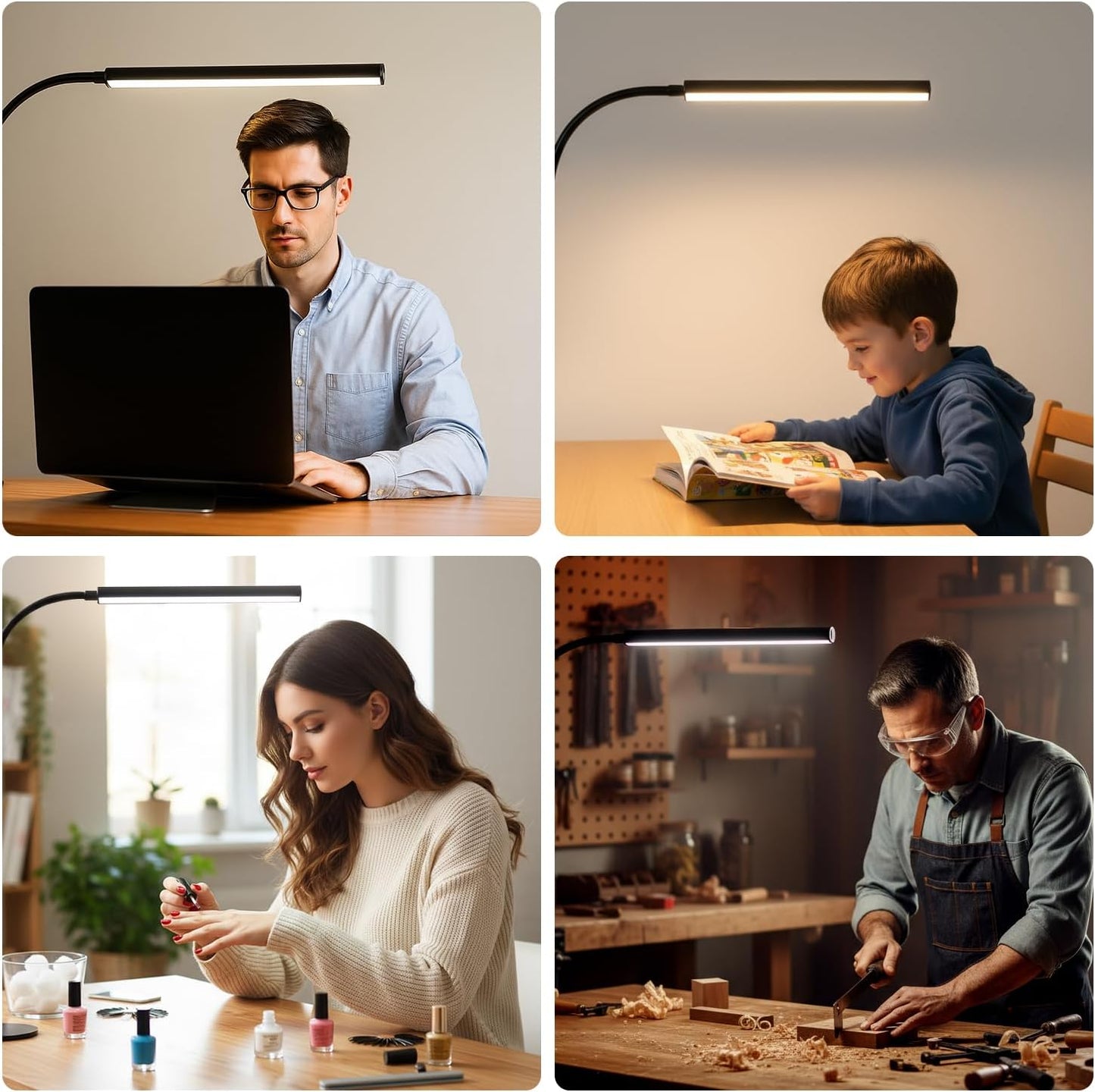 Skiennix LED Desk Lamp - Eye-Caring Clip-On Light with 5 Modes & 10 Brightness Levels | Flexible Gooseneck, Black