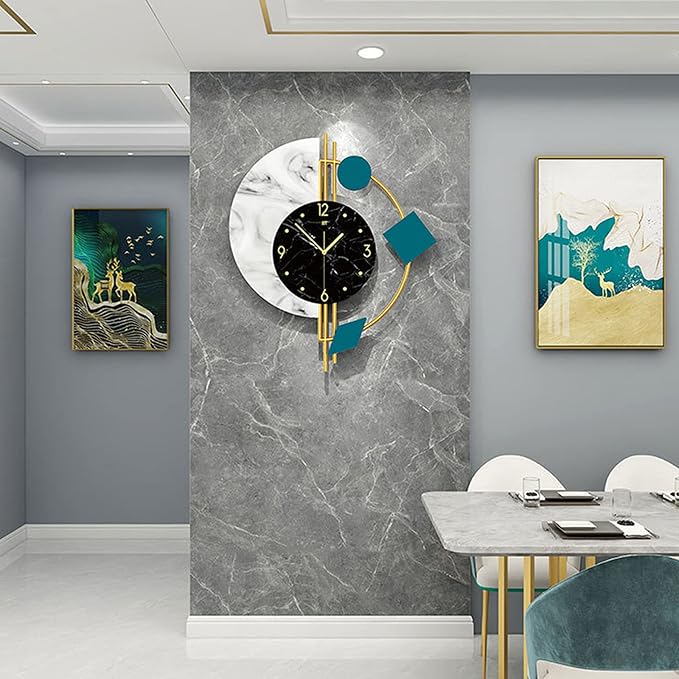 Large Wall Clocks for Living Room, Modern Silent Wall Clocks Operated Non-Ticking, Quartz Clock Metal Glass Decoration for Living Room, Kitchen, Dining Room, Bedroom