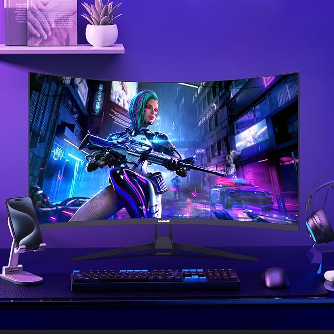 Gawfolk 32-inch 4K Ultra HD Curved 1500R Computer Monitor, 160Hz Gaming Screen, 1ms, Adaptive Sync, 128% sRGB, 178° Wide Viewing Angle, HDMI 2.1, DisplayPort, Compatible with 75*75MM Wall Mount-Black