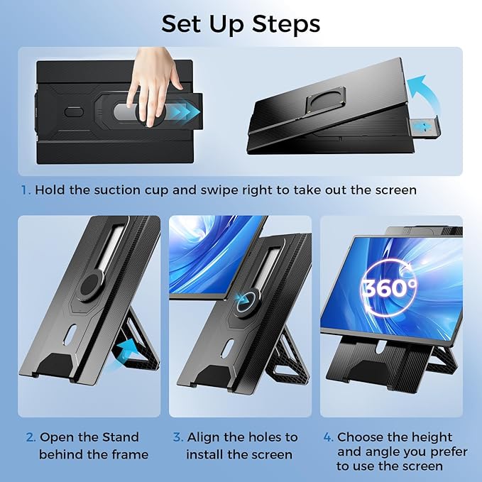 Enzion Laptop Screen Monitor Extender,1080P FHD Portable Monitor for Laptop, Built-in Speaker and Adjustable Backstand, Triple Screen Extender Compatible with Wins/MacOS/Chrome (Black, Dual-16Inch)
