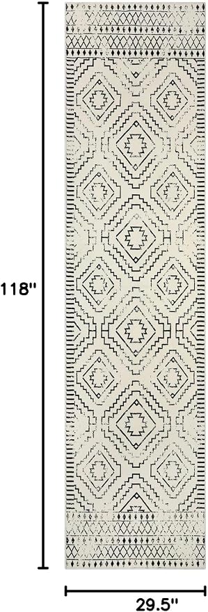 Wonnitar Moroccan Runner Rugs for Hallway 2'6"x10', Washable Non-Slip Extra Long Rug Runner Carpet for Kitchen, Boho Low Pile Throw Mat for Laundry Room Bedroom Bathroom (Beige,2'6"x10')