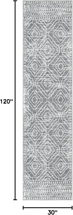 Wonnitar Washable Rug Runner for Kitchen, 2'6"x10' Moroccan Extra Long Runner Rugs for Hallways, Boho Non-Shedding Low Pile Floor Carpet Runner for Entryway Living Room (Silver Grey,2'6"x10')