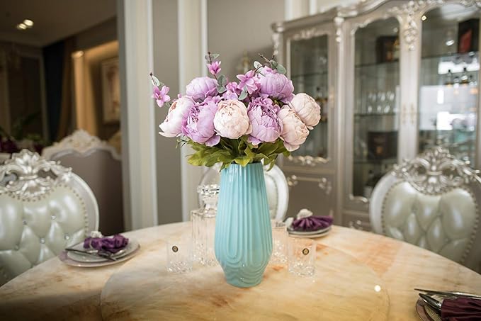 Fule 2 Pack Large Artificial Peony Silk Flower Bouquets Arrangement Wedding Centerpieces (New Purple)