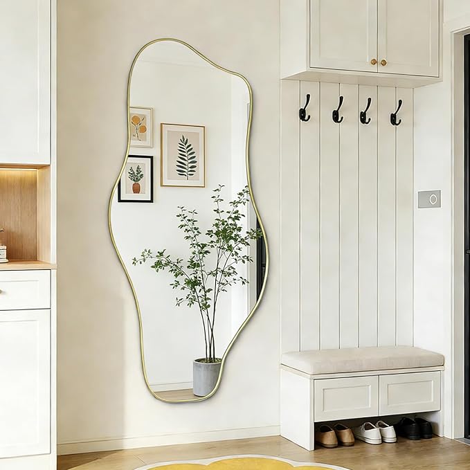 Irregular Wall Mirror, 54.5"x24" Asymmetrical Tempered Glass Mirror, Large Organic Shape Frameless Mirrors for Entryway Hallway Bedroom Living Room, Horizontal or Vertical Hanging
