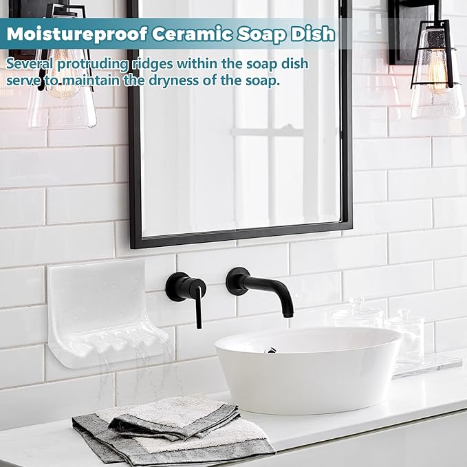 White Vintage Wall-Mounted Ceramic Soap Dish for Shower Wall Retro Ceramic Soap Holder Porcelain Soap Tray for Home Bathtub Bathroom Shower Accessories