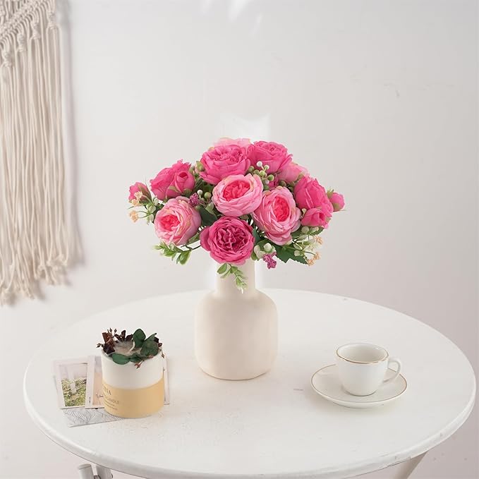4 Bunches Peonies Artificial Flowers, Silk Peonies Flowers Fake Bouquet Faux Floral Arrangements for Centerpiece Table Wedding Party Home Decor (4, Rose Red & Pink)