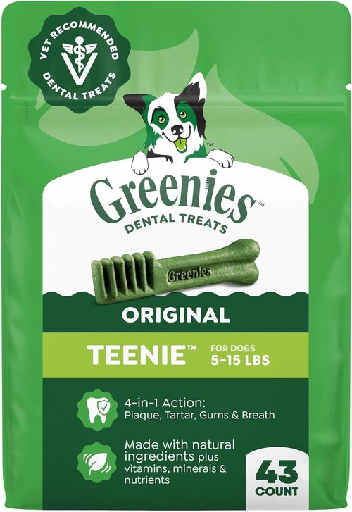 Greenies - Veterinarian-Recommended Natural Dental Dog Treats - Teenie Size, Original Flavor, 12 oz Pack