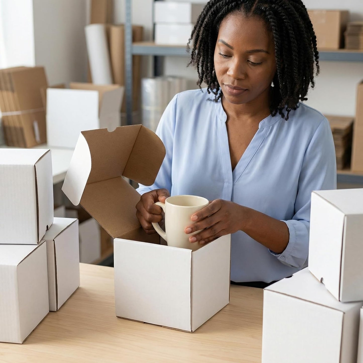 WIFTREY 30 Pack Small Shipping Boxes - 5x5x5 White Corrugated Cardboard for Business & Moving