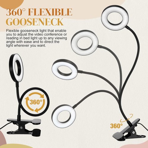 Glooglitter USB Ring Light - 48 LEDs with 3 Color Modes & 10 Brightness Levels | 360° Flexible Neck for Desk & Reading