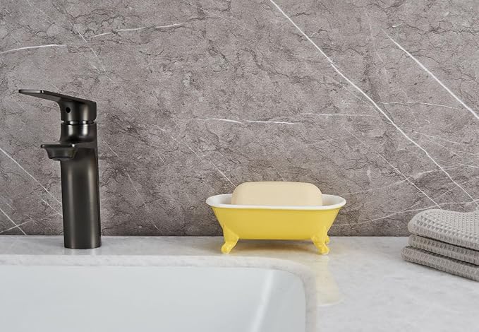 6.5" Ceramic Mini Decorative Clawfoot Bathtub Bar Soap Dish, Kitchen Sponge Holder and Shower Tray for Bathroom, 1 Pack(Yellow)