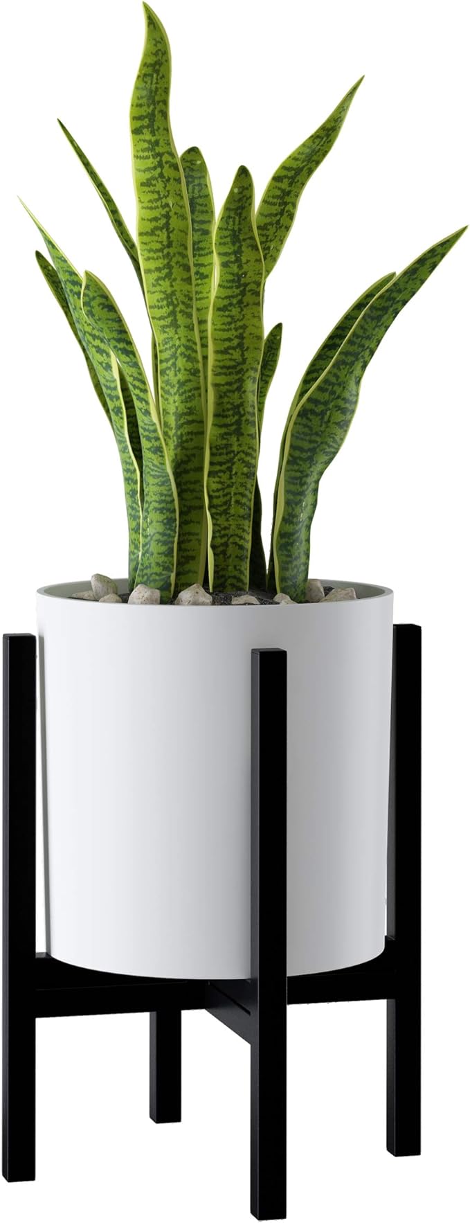 FaithLand 10 Inch Fiberstone Planter - Lightweight Modern Cylinder Plant Pot with Drainage Hole & Plug, Indoor Outdoor Use, Matte White