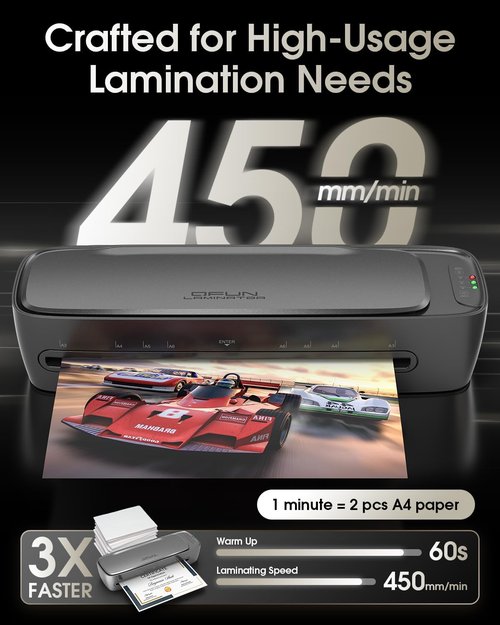 Qfun Laminator Machine - 13 Inch Thermal Laminator for A3 Paper | Fast 60S Warm-Up, Cold & Hot Lamination