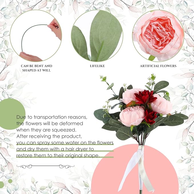 Zeyune 50 Pcs Wedding Artificial Peonies 4 Inch Fake Silk Peony Faux Peonies Artificial Valentine Flowers Bulk Rose Flowers Heads for Valentine Decoration Vintage Wedding Home Office(Pink)