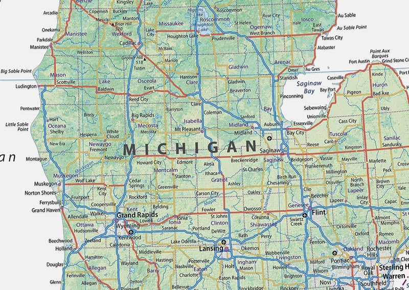 Tiger Moon Michigan State Map - 17.7 x 16.5 Inches, Physical Coated Paper, Blue Ocean Design