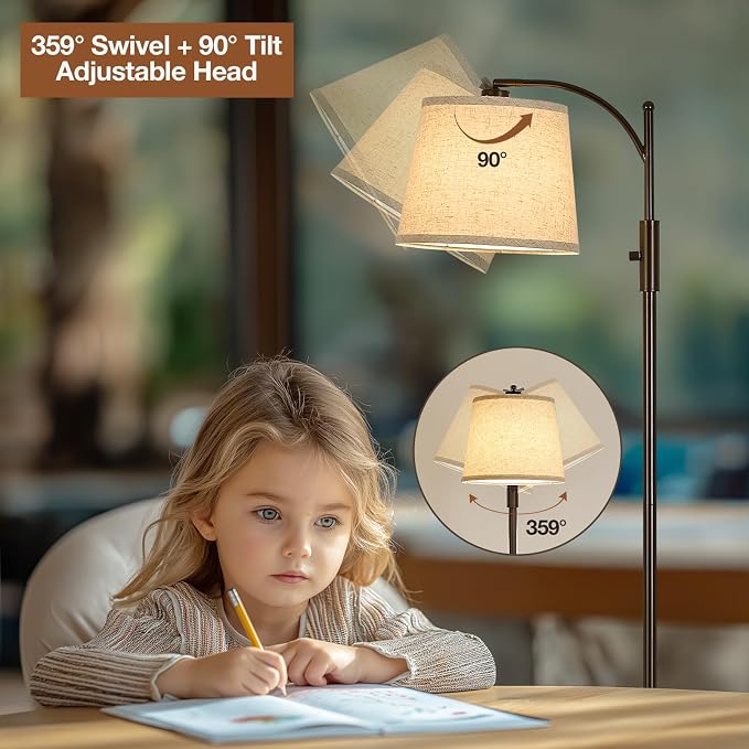 AIDENOEY Smart Floor Lamp with Side Table | Stepless Dimming, RGB Multi-Color | Adjustable Swivel Head | Voice Control with Alexa & Google Assistant |Brown Lamp for Living Room,Bedroom,Home Office