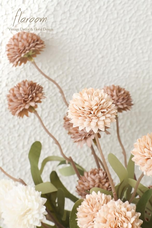 Floroom 9pcs Taupe Beige Mix Faux Silk Mums Artificial Flowers, Bulk Fake Small Mini Chrysanthemums with Stems for DIY Wedding Centerpieces Floral Arrangements Vase Fillers Home Decorations