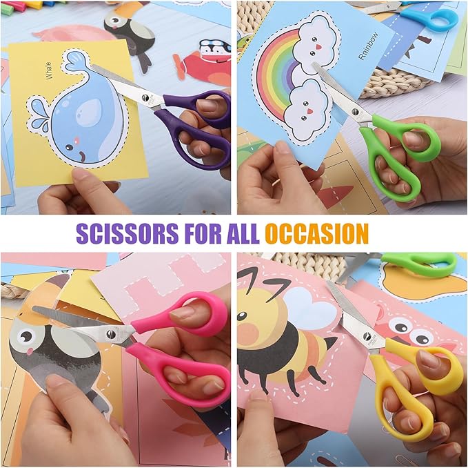 BURVAGY 24Pack 5.5" Safety Small School Kids Student Round Blunt Tip Craft Scissors Bulk, Stainless Steel Blades Comfort Grip Scissors for Kid Children Kindergarten Cutting Paper