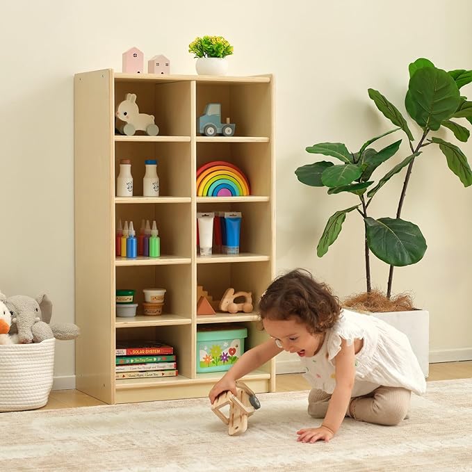 OOOK 10-Compartment Montessori Shelf Cubby Shelves, Cubby Storage Organizer for Classroom, Playroom, Living Room, Office, etc