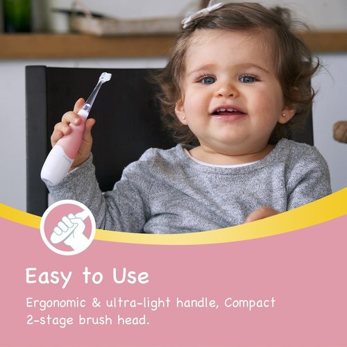Papablic Sonic Electric Toothbrush for Babies & Toddlers | 2-Stage Design, Pink, Ages 0-3