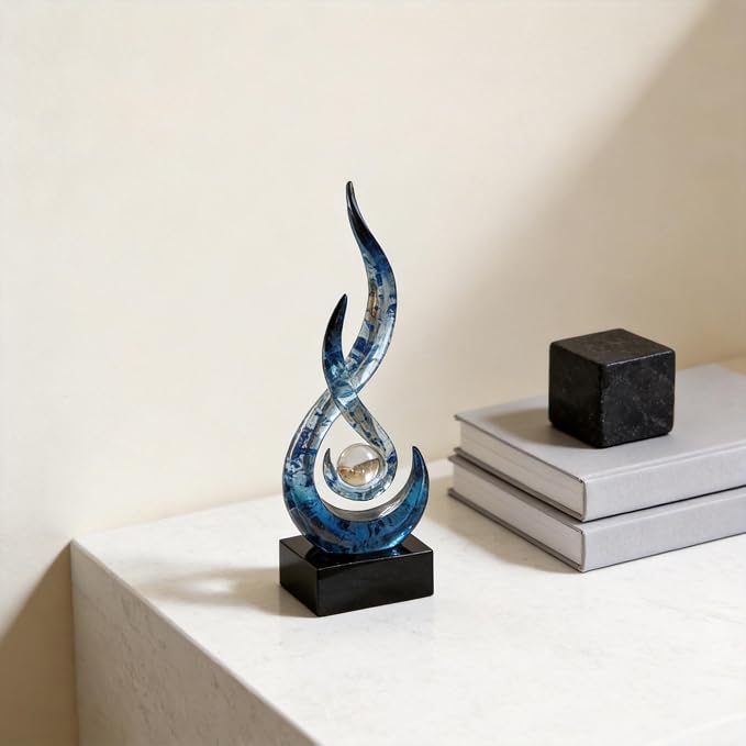 Modern Abstract Art Table Decoration,Resin Flame Statue Modern Centerpiece Ornaments for Living Room Great Gift Idea Home Decor,Collectibles (Blue foil)
