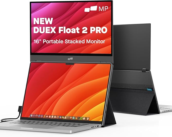 Portable Monitor - Mobile Pixels Duex Float 2.0 Pro 16-inch 2.5K Laptop Monitors, New Stacked Monitor for 15-16-inch Laptops. Built-in Dual Speakers, USB C/HDMI, Window/Mac/PC/Android Compatible